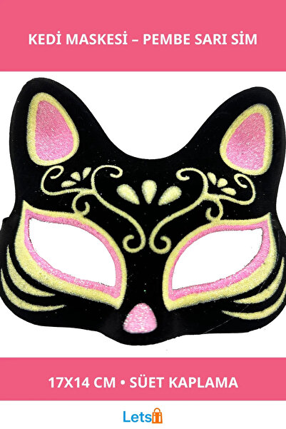 Letsii Suede Pink Yellow Stylish Cat Mask 17X14 cm