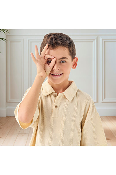 ELIGO Textured Polo T-shirt and Shorts Set