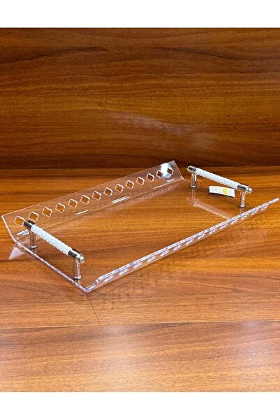 ALQANNAS Premium Acrylic Serving Tray – Medium Size with White Handles