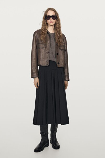 Massimo Dutti Yün karışımlı pilili midi etek