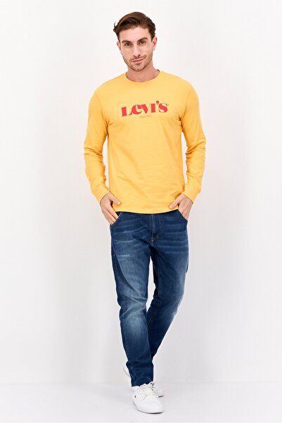 Levi's Men Crew Neck Long Sleeve Brand Logo Sweatshirt, Orange
