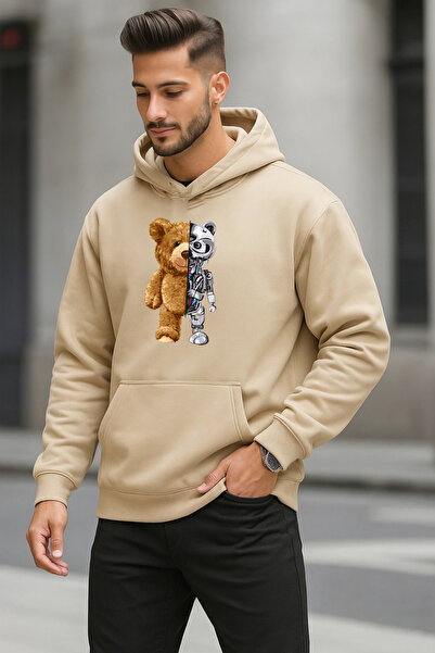 DEEPSENCE Чоловічий бежевий худі з капюшоном Robotıc