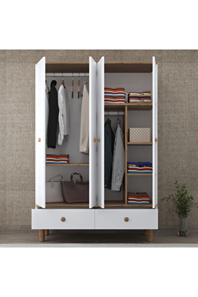 Remaks Benay 4 Kapaklı 2 Çekmeceli Gardırop - Beyaz