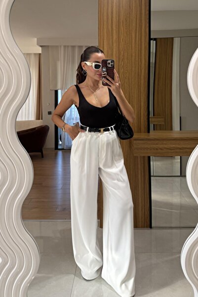 Gizem Ecemiş Prowe Beyaz Palazzo Pantolon