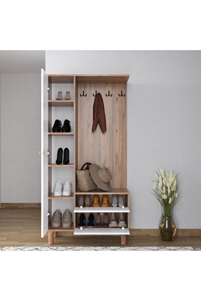 Remaks Benay 3 Kapaklı Askılıklı Portmanto - Atlantik Çam / Beyaz