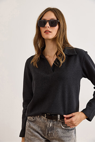 Olalook Women's Anthracite Polo Neck Thessaloniki Blouse Blz-19002810