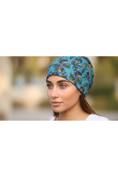 Bheka Concept Unisex Turquoise Colored Feather Patterned Multi-Purpose Buff – Bandana & Neck Gaiter