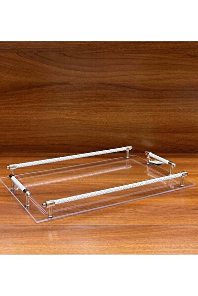 ALQANNAS High Quality Thick Acrylic Serving Tray with White Striped Handle | Large Size, Durable &