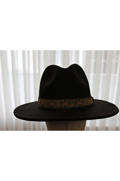 nuit Black Fedora Hat // Ethnic Patterned Fedora Hat