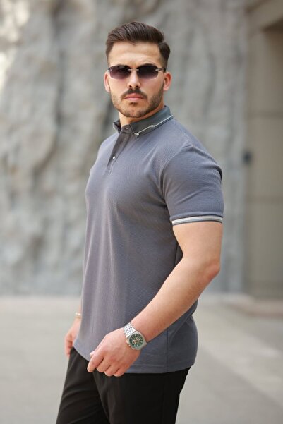 HAZEGO Eyesof Men's Button Collar Waffle Fabric Short Sleeve T-Shirt