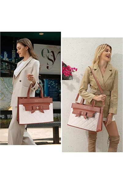 Mosiso Laptop Tote Bag, PU Leather Flapover with Clutch Purse, Work Bag with Bowknot