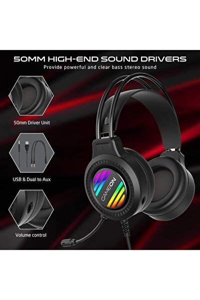 Generic Game On Riven Strike GOT100 RGB Gaming Headset - 50mm, USB+3.5mm, Wired, Black