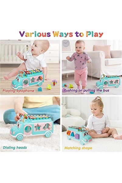 BAYBEE Multi-Functional Musical Bus Push Pull Shape-Sorting Xylophone Toy