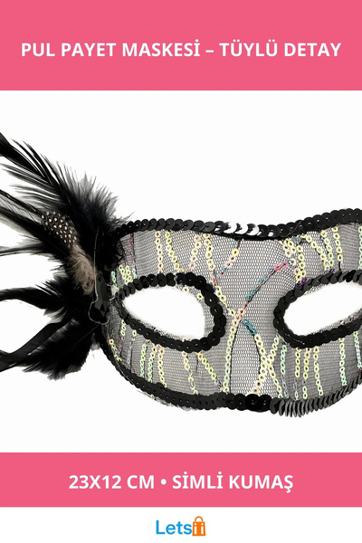 Letsii Black Side Feathered Sequin Mask for Party Events