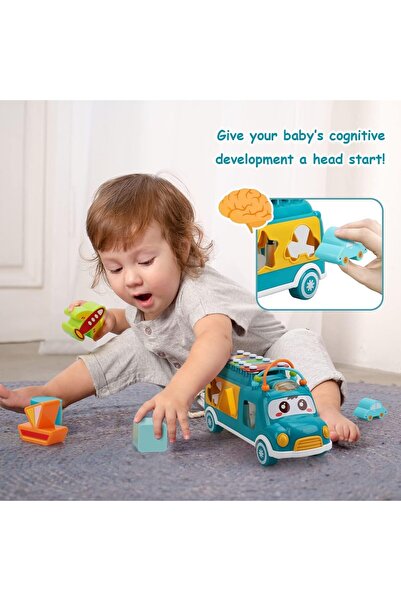 BAYBEE Multi-Functional Musical Bus Push Pull Shape-Sorting Xylophone Toy