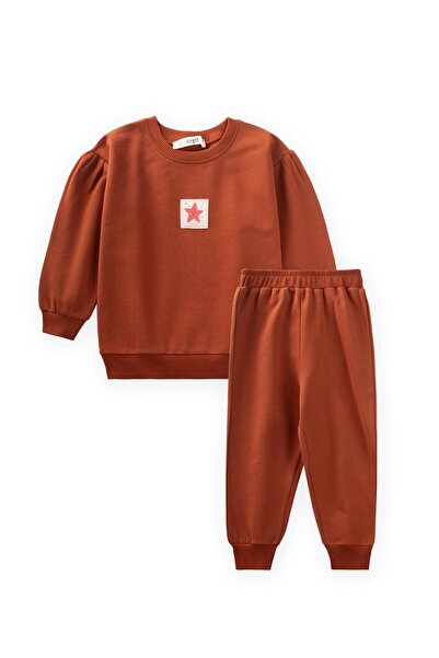 Cigit Label Detailed Sweatshirt Set 1-7 Years Old Tile