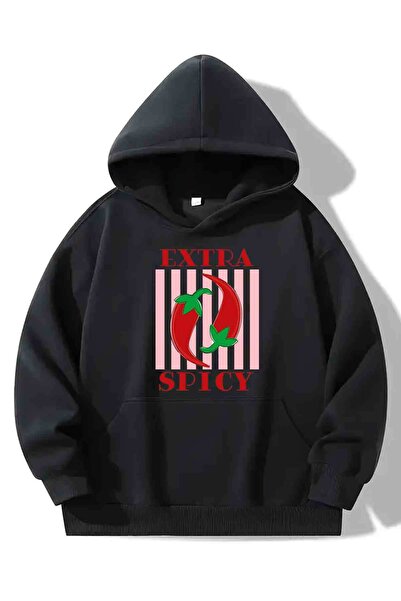 Agolady سويت شيرت للجنسين بغطاء رأس مع تفاصيل طباعة إكسترا سبايسي - سويت شيرت...