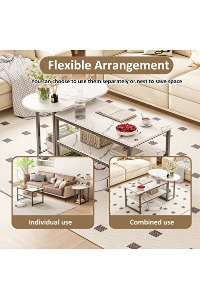 Venpara Coffee Table with Faux Marble Top & Powder-Coated Metal Frame - Flexible Living Room Center Table