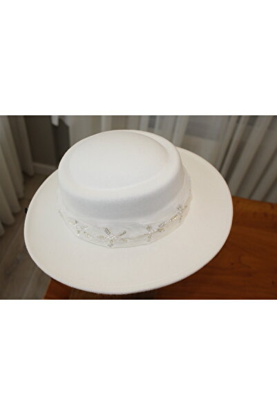 nuit Pearl Bridal Hat / Wedding Hat / Bridal Accessory / White Boater Hat