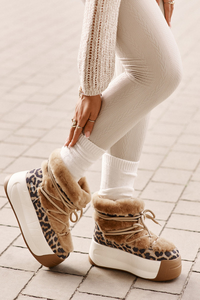 Big Star Shoes Women's Leather Snow Boots with Thick Sole and Fur Panther Big Star OO274A207 Brown 39