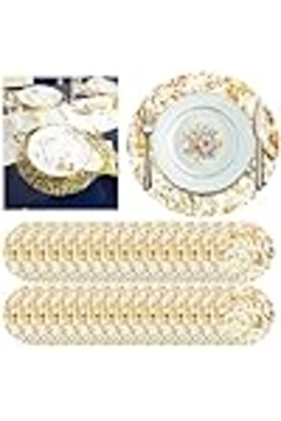 Saharaz 100 Pcs Disposable Gold Placemats,33cm Metallic Round Doilies,Adaptable for Various Occasions