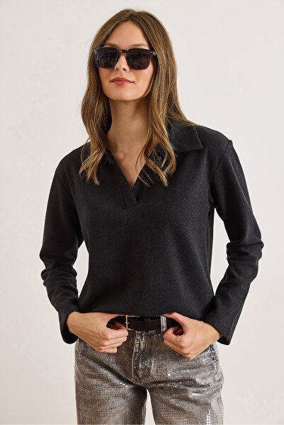 Olalook Women's Anthracite Polo Neck Thessaloniki Blouse Blz-19002810