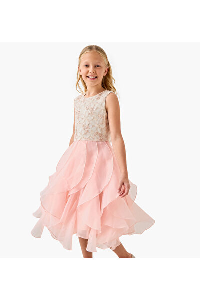 Juniors Embellished Sleeveless Dress with Ruffle Detail