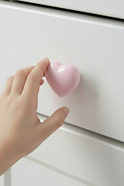 MegaVitrin Porcelain Children's Room Pink Heart Furniture Handle Ceramic Drawer Cabinet Knob