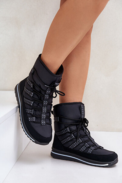BOTO Cizme de zăpadă din dantelă pentru femei Progj-22-134 Negru 40