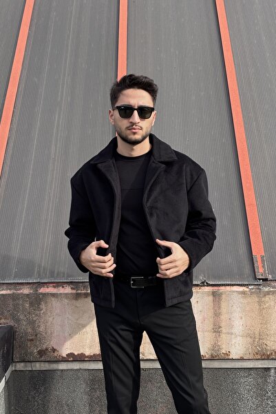 inpool Erkek, gömlek yaka, Rahat kalıp, tüy efektli kaşe ceket 629