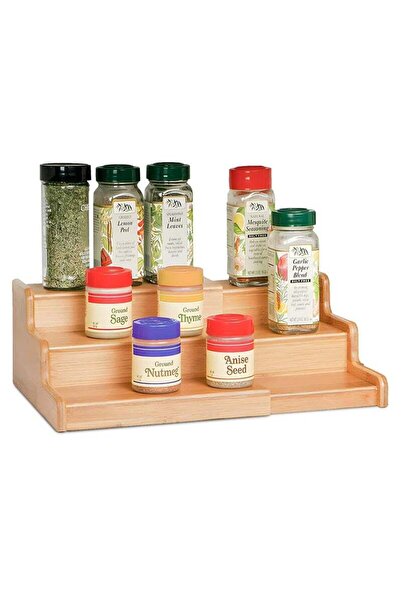 Saharaz رف توابل من الخيزران بثلاث طبقات، رف منظم للتوابل قابل للتمدد، رف درج...