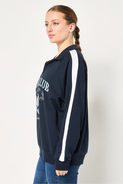 DeFacto Women Spread Collar Long Sleeve Graphic Print Sweatshirt, Navy