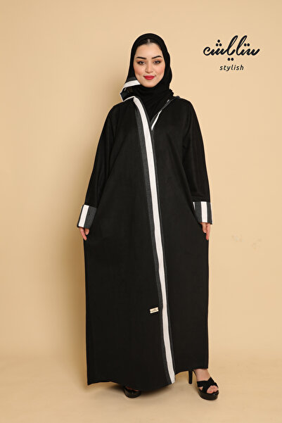 Stylihs عباية شتوية شامواه موديل لف باللون الأسود