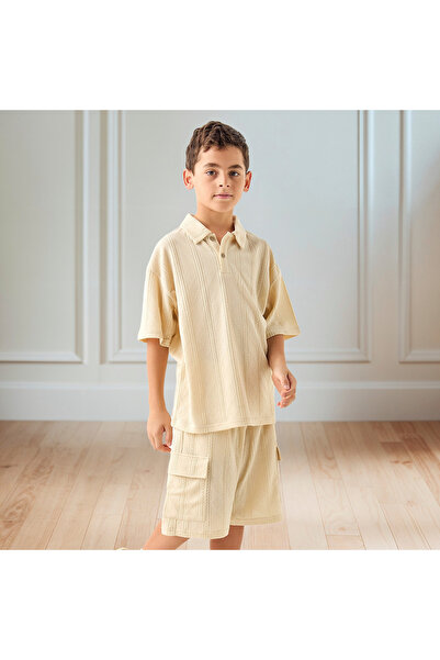 ELIGO Textured Polo T-shirt and Shorts Set