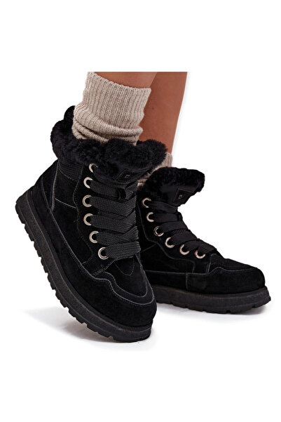 Big Star Shoes Botine De Zăpadă Din Suede Pentru Femei Pe Platformă Cu Blană Big Star SS274369 Negre 36