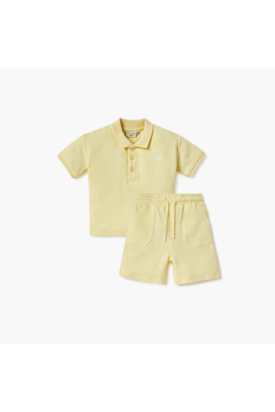 Juniors Textured Polo T-shirt and Shorts Set