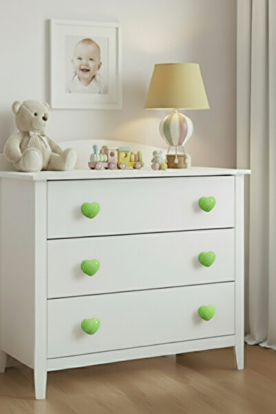 MegaVitrin Porcelain Children's Room Green Heart Furniture Handle Ceramic Drawer Cabinet Knob