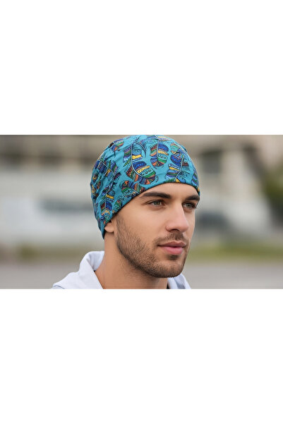 Bheka Concept Unisex Turquoise Colored Feather Patterned Multi-Purpose Buff – Bandana & Neck Gaiter