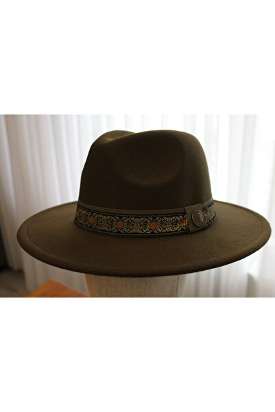 nuit Khaki Green Fedora Hat // Ethnic Patterned Fedora Hat