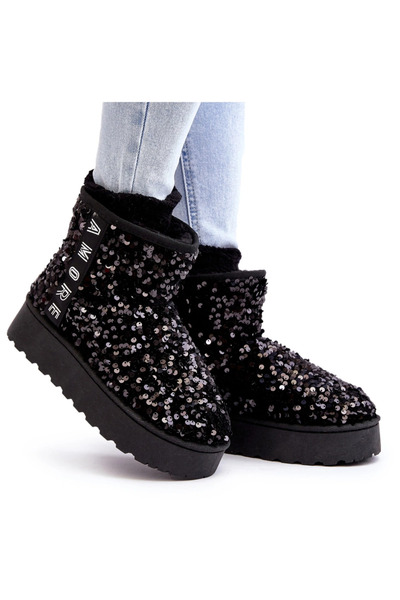 BOTO Cizme de zăpadă pentru femei pe platformă înfrumusețată cu strasuri Silm...