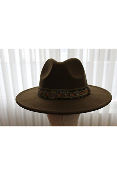 nuit Khaki Green Fedora Hat // Ethnic Patterned Fedora Hat