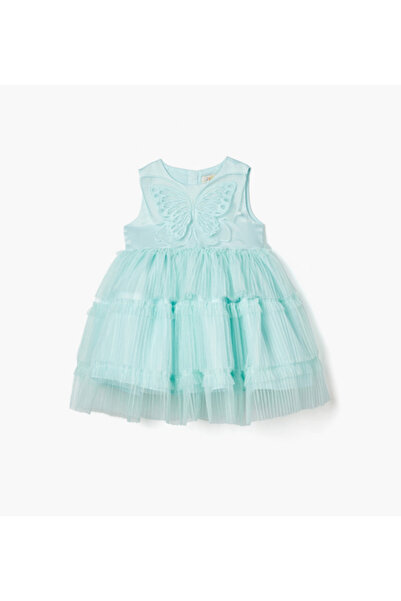 Juniors فستان بدون أكمام بتصميم A مع سحاب للإغلاق ومزين بالفراشات