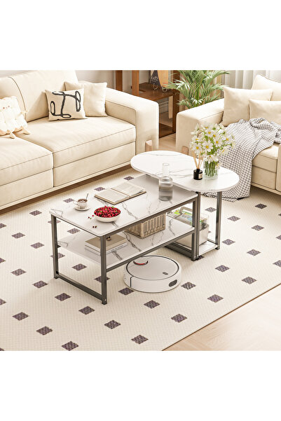 Venpara Coffee Table with Faux Marble Top & Powder-Coated Metal Frame - Flexible Living Room Center Table