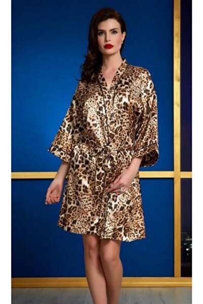 Versaco Kadın Leopar Desen Saten Sabahlık