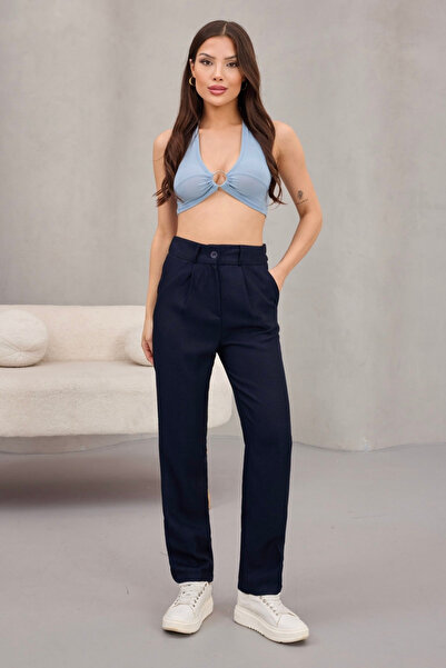 alanora Women's High Waist Carrot Model Elastic Waist Narrow Leg Trousers