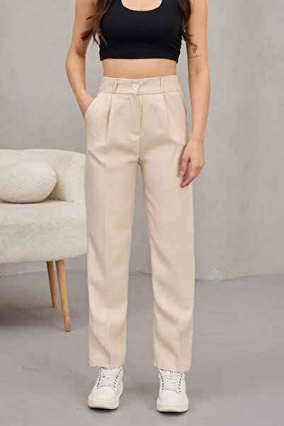 alanora Women's High Waist Carrot Model Elastic Waist Narrow Leg Trousers