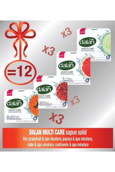 Dalan MultiCare Soap Set 4 x 3 (12 pcs) – Rose Grapefruit / Papaya / Pomegranate / Cucumber – 90 g