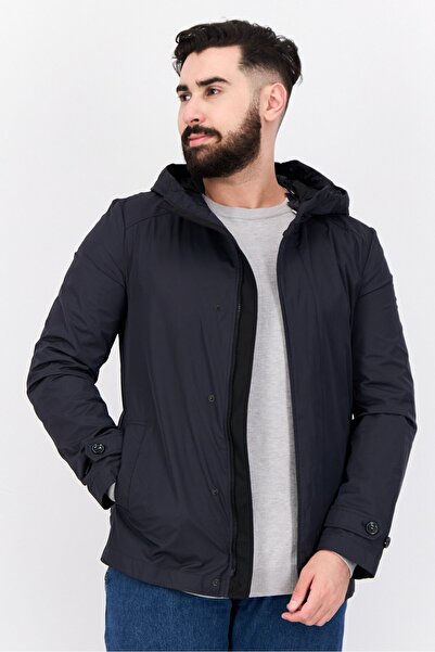 Geox Men Plain Hooded Parka Jacket, Navy Blue