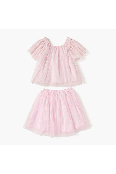 Juniors Embellished Round Neck Top and Skirt Set