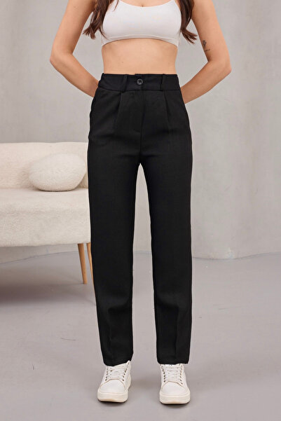 alanora Women's High Waist Carrot Model Elastic Waist Narrow Leg Trousers